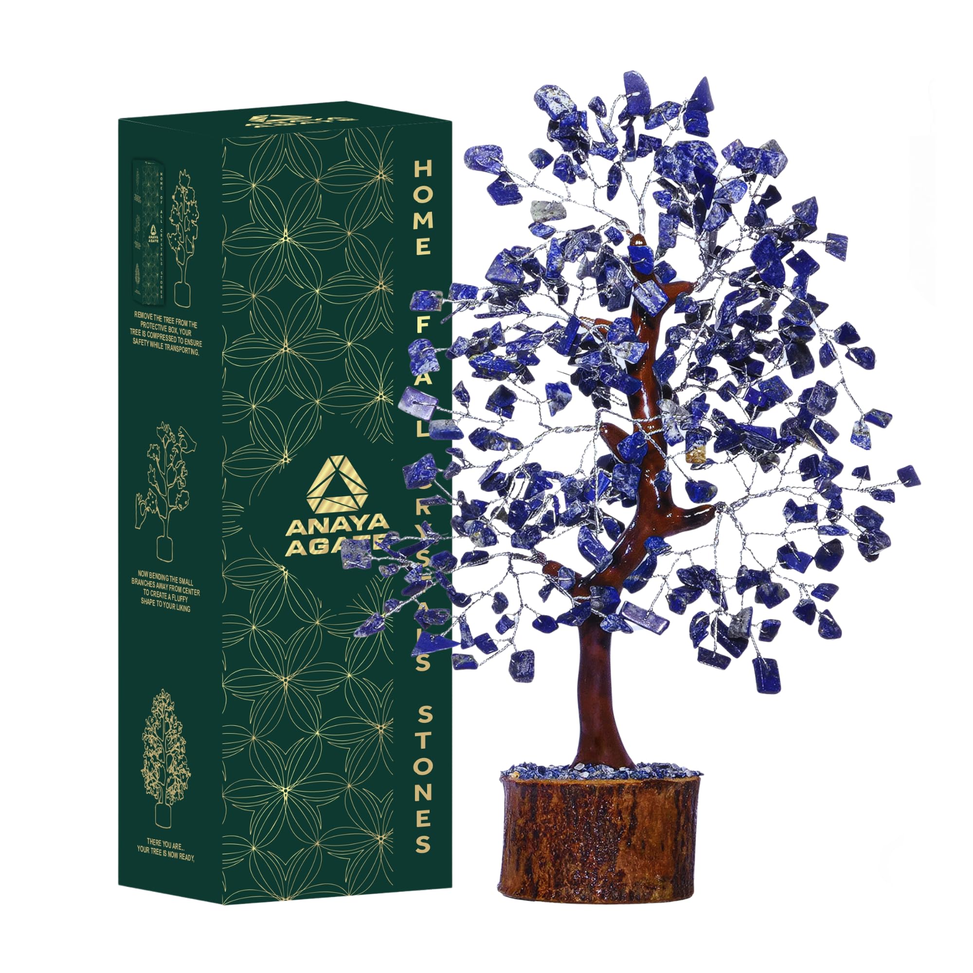 Lapis Lazuli Crystal Tree Meditation Accessories - Tree of Life Money Tree - Real Gemstones Crystal Decor Promotes Positive Ener