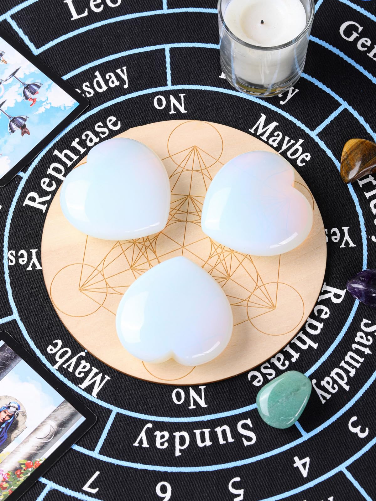 Jovivi 60mm Large Opalite Crystal Heart Healing Crystals Heart Stones Polished Pocket Love Gemstones Chakra Reiki Energy Balanci