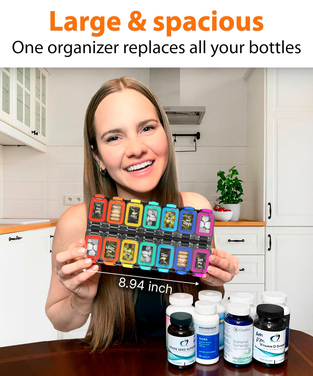 Large Weekly Pill Organizer 2 Times a Day - AM/PM Medicine Organizer with Thick Silicone Seal, Upgraded Secure Locks, Moisture-P