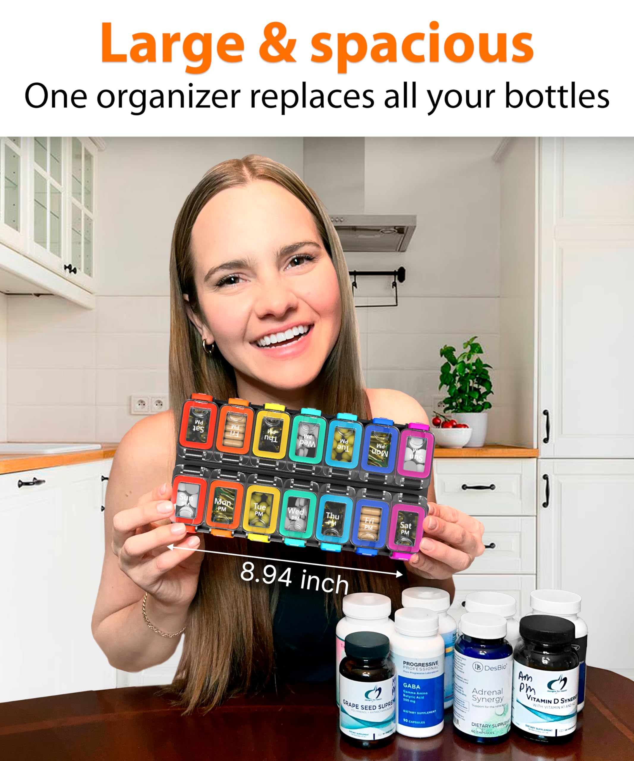 Large Weekly Pill Organizer 2 Times a Day - AM/PM Medicine Organizer with Thick Silicone Seal, Upgraded Secure Locks, Moisture-P