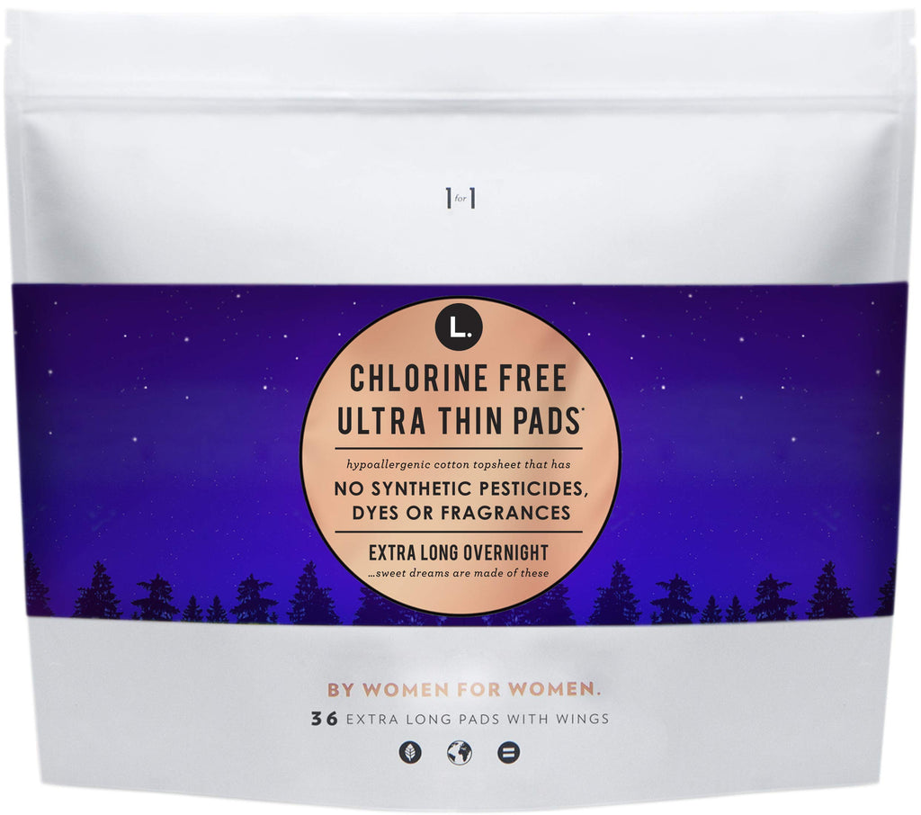 L. Chlorine Free Ultra Thin Pads Overnight Absorbency, Organic Cotton, Free of Chlorine Bleaching, Pesticides, Fragrances, or Dy