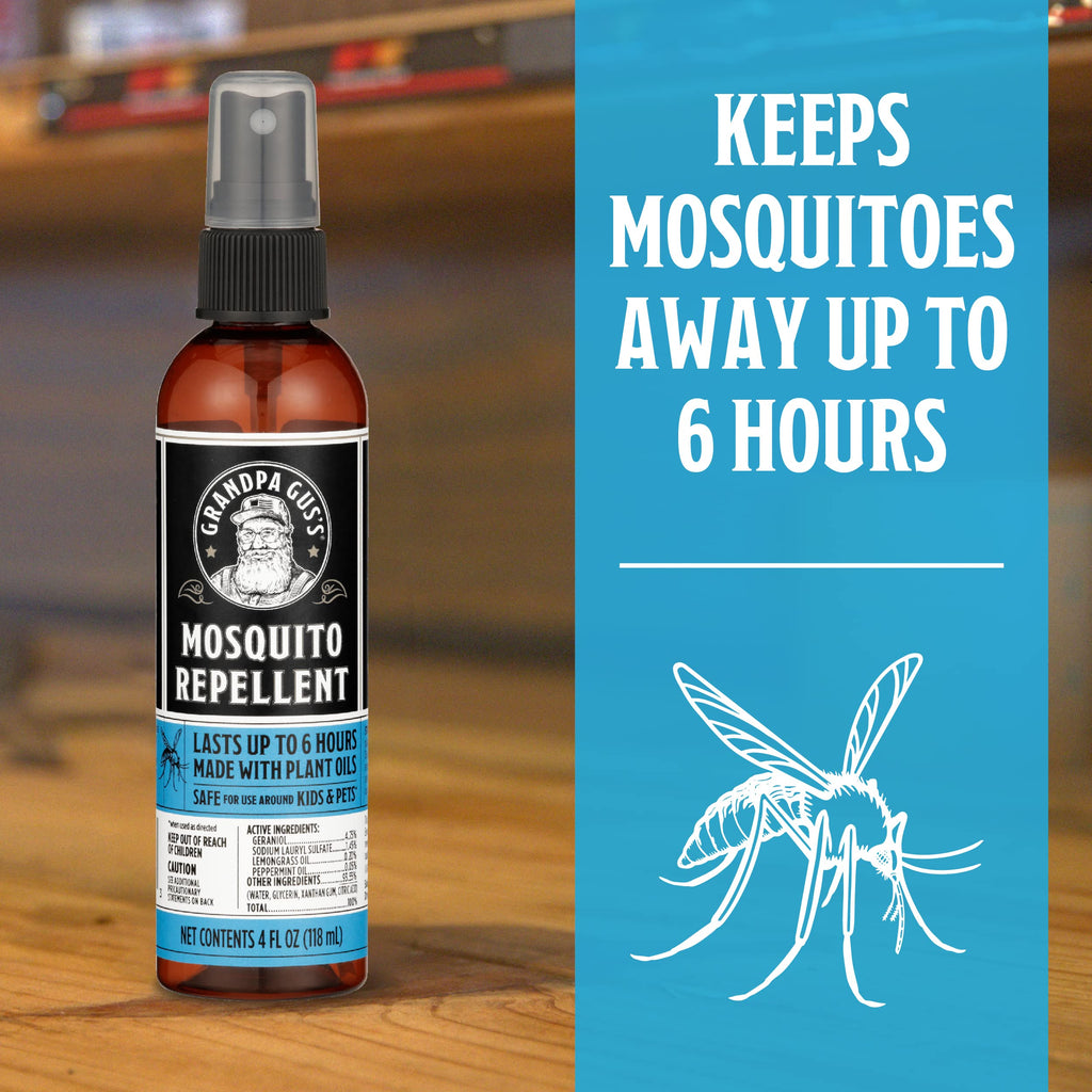 Grandpa Guss Natural Mosquito Repellent Spray, Time-Release Plant-Based Actives, Non-Greasy, No Stains, DEET-Free, 4 oz (Pack o