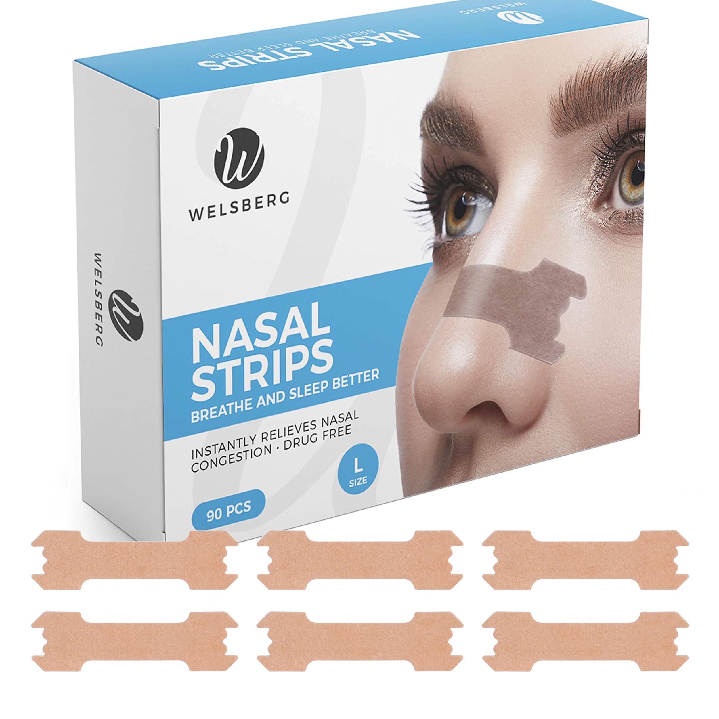 Welsberg 90x Snore Stopper Anti snoring Nasal Strips for Men Women, Better Sleep, Nose Strips Size L