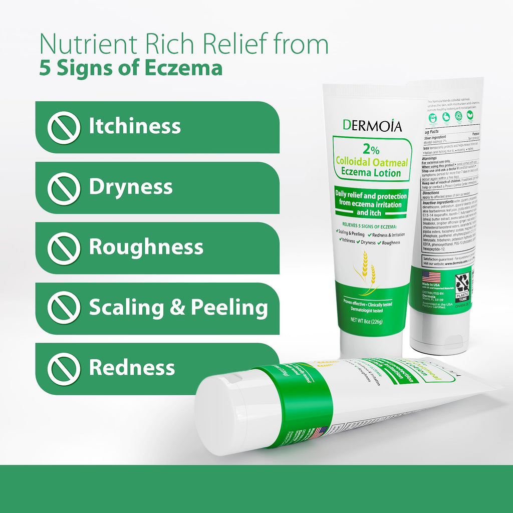 DERMOIA 2% Colloidal Oatmeal Eczema Lotion - Soothing and Moisturizing Anti-Itch Cream & Body Lotion with Aloe Vera, Shea and Gl