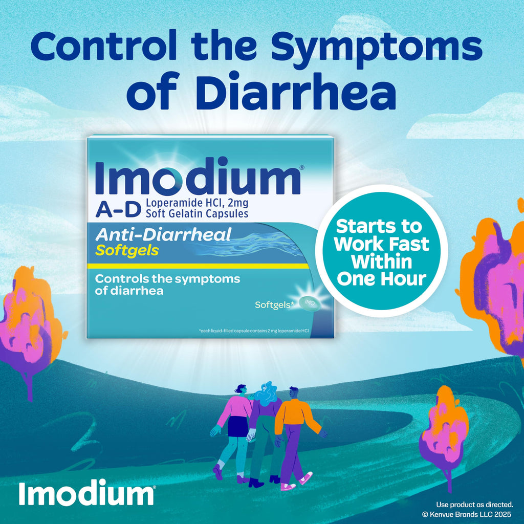 Imodium A-D Anti-Diarrheal Medicine Softgels with 2 mg Loperamide Hydrochloride per Capsule, Diarrhea Relief to Help Control Sym
