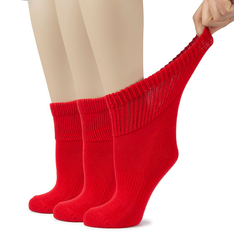 Hugh Ugoli Women's Cotton Diabetic Ankle Socks, Wide, Loose & Stretchy, Seamless Toe & Non Binding Top, Semi Cushion, 3 Pairs, R