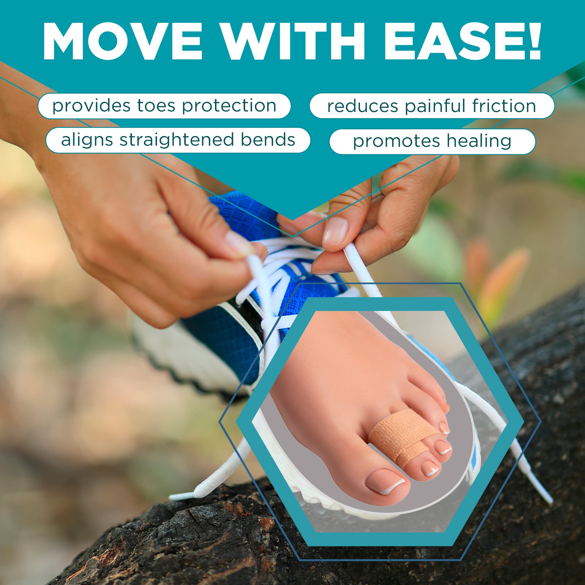 Homergy Hammer Toe Straightener Corrector Splint - 4 Broken Toe Wraps, Brace Orthopedic Separator, Cushioned Bandages, Heal Wrap