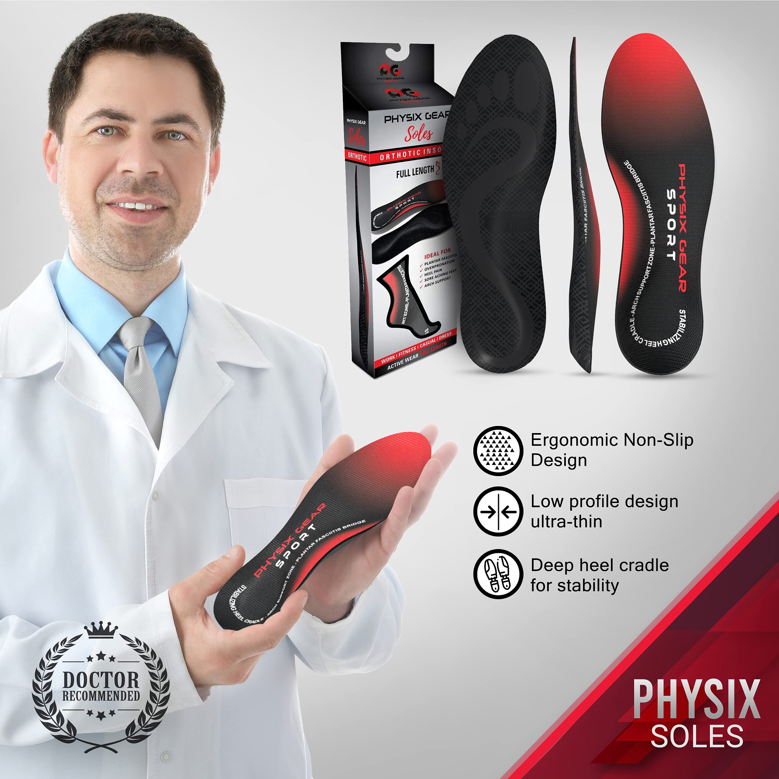 Physix Gear Orthotic Insoles for Men & Women - Arch Support Orthotics Insole, Orthopedic Insoles, Inserts for Men & Women, Foot
