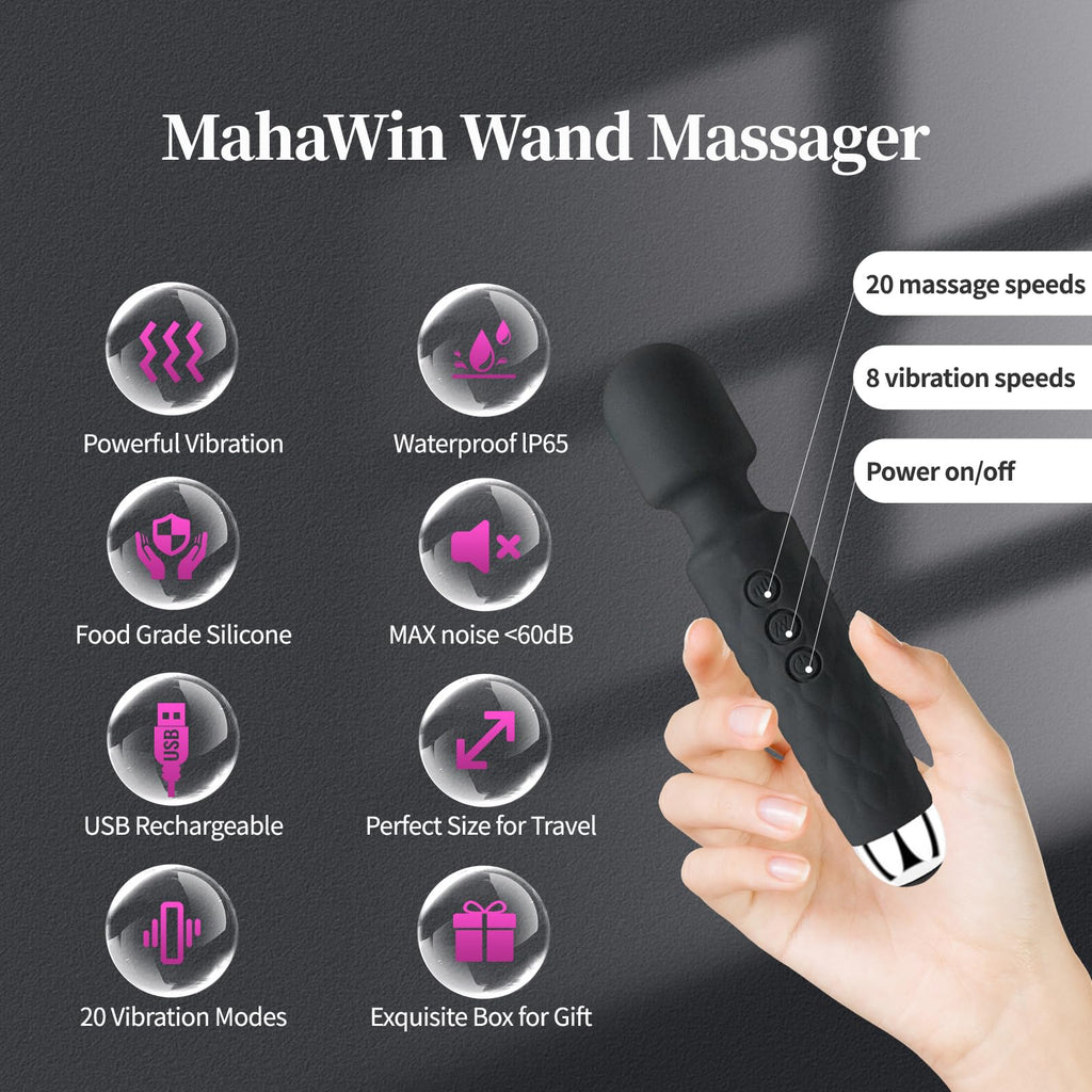 Vibrating Shoulder Muscle Massager, USB Rechargeable, Waterproof, 20 Speeds, 8 Vibration Modes, Mini, Travel Size (Black)