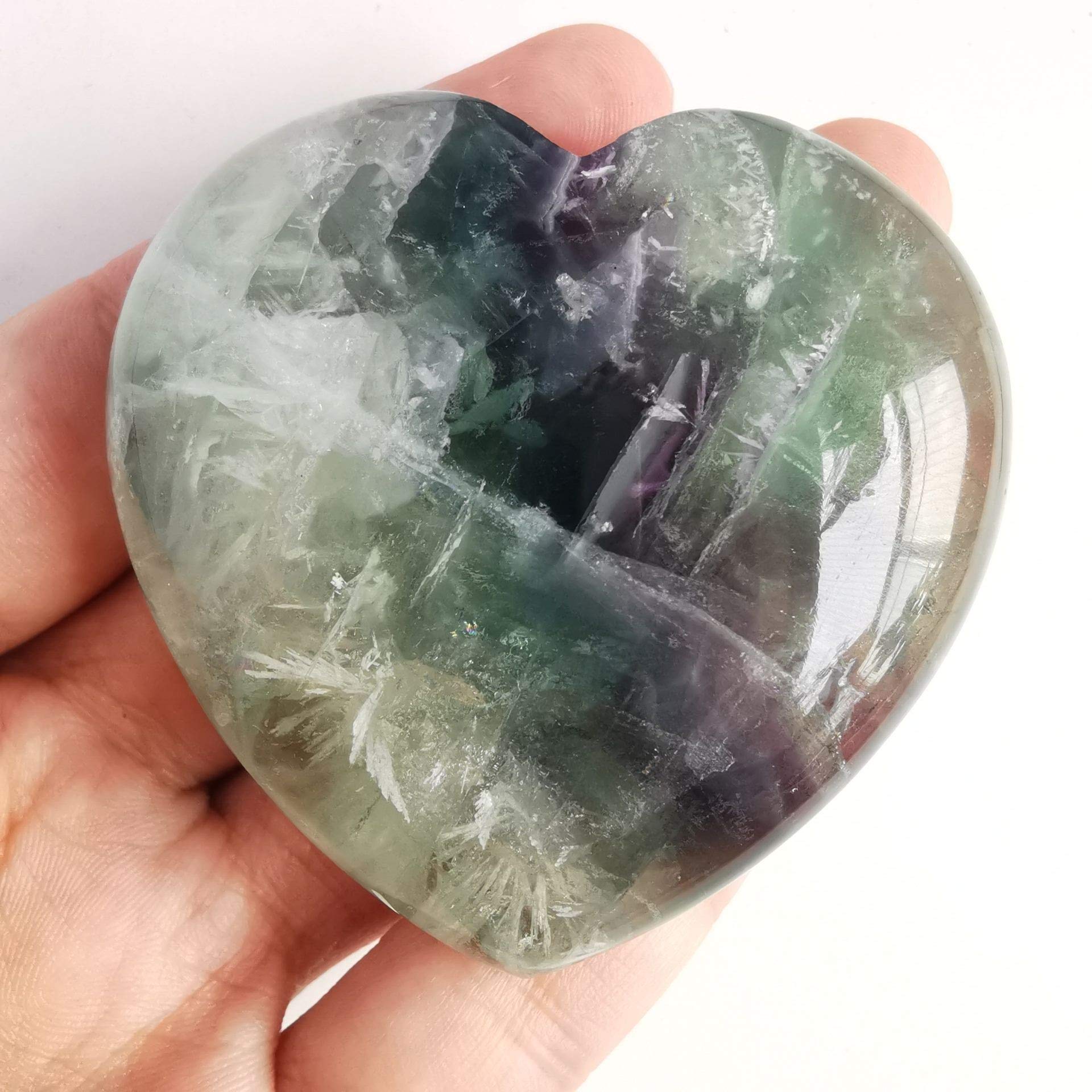 Loveliome Natural Fluorite Heart Love Chakra Stone,Polished Palm Crystals and Healing Stone (2.17 Inch)