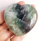 Loveliome Natural Fluorite Heart Love Chakra Stone,Polished Palm Crystals and Healing Stone (2.17 Inch)