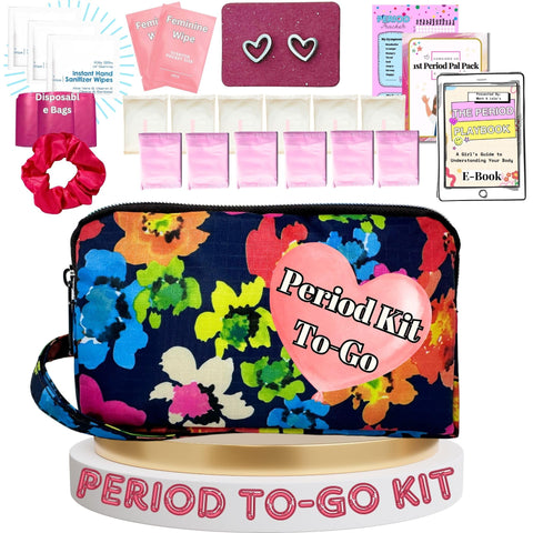 First Period Pal Pack to-Go Kit | 26 pcs | First Period Kit for Tweens | Teen Period Kit| Discrete Period Bag, Pads, Panty Liner