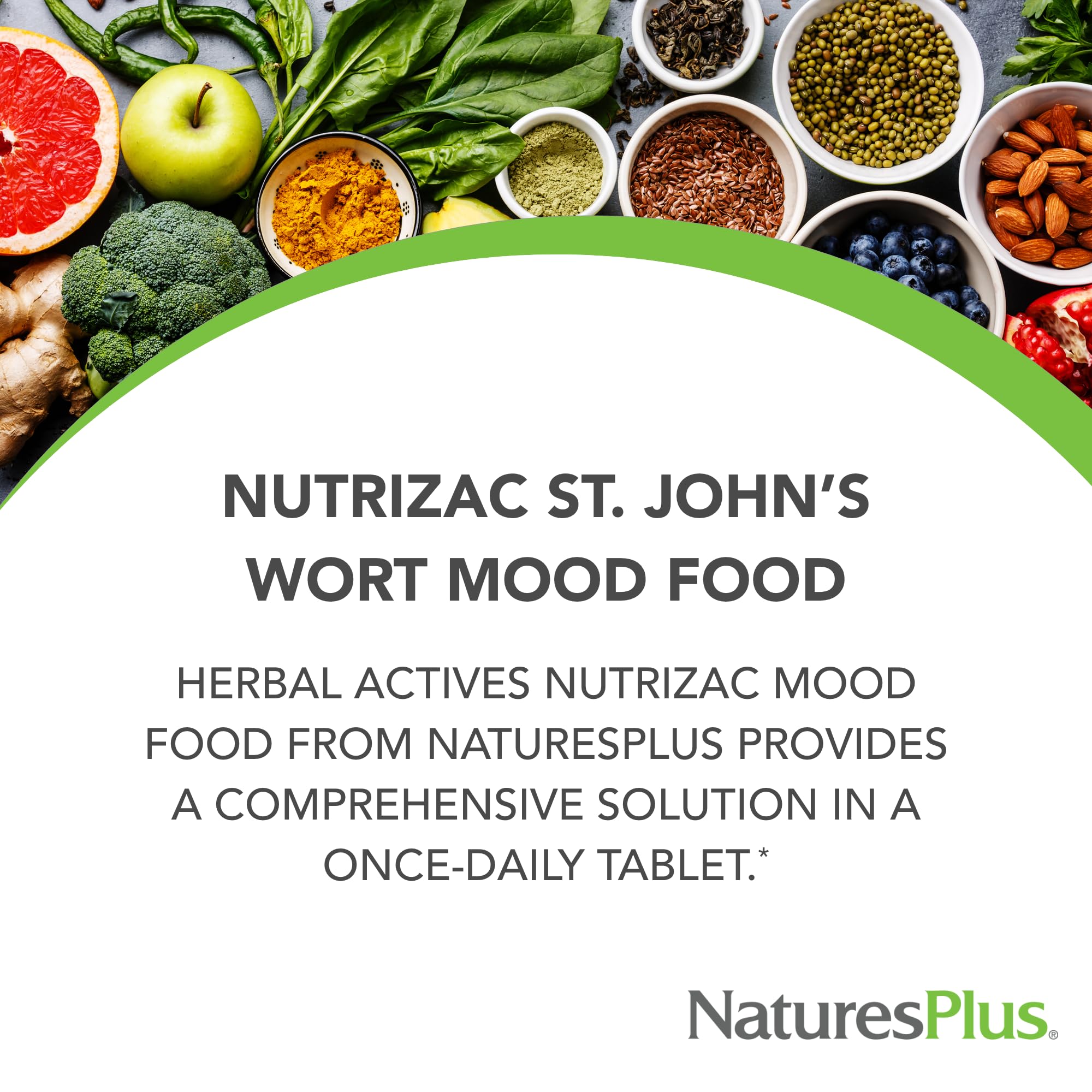 Natures Plus Herbal Actives NutriZAC Mood Food - 300 mg St Johns Wort, 90 Vegan Bi-Layered Tablets - Maximum Potency Natural Moo