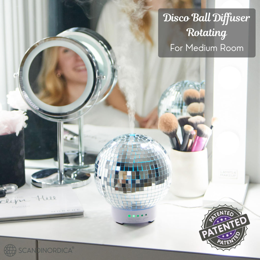 SCANDINORDICA Disco Ball Diffuser - Original Rotating Disco Essential Oil Diffuser with Whisper Quiet Operation, 14 Color Night