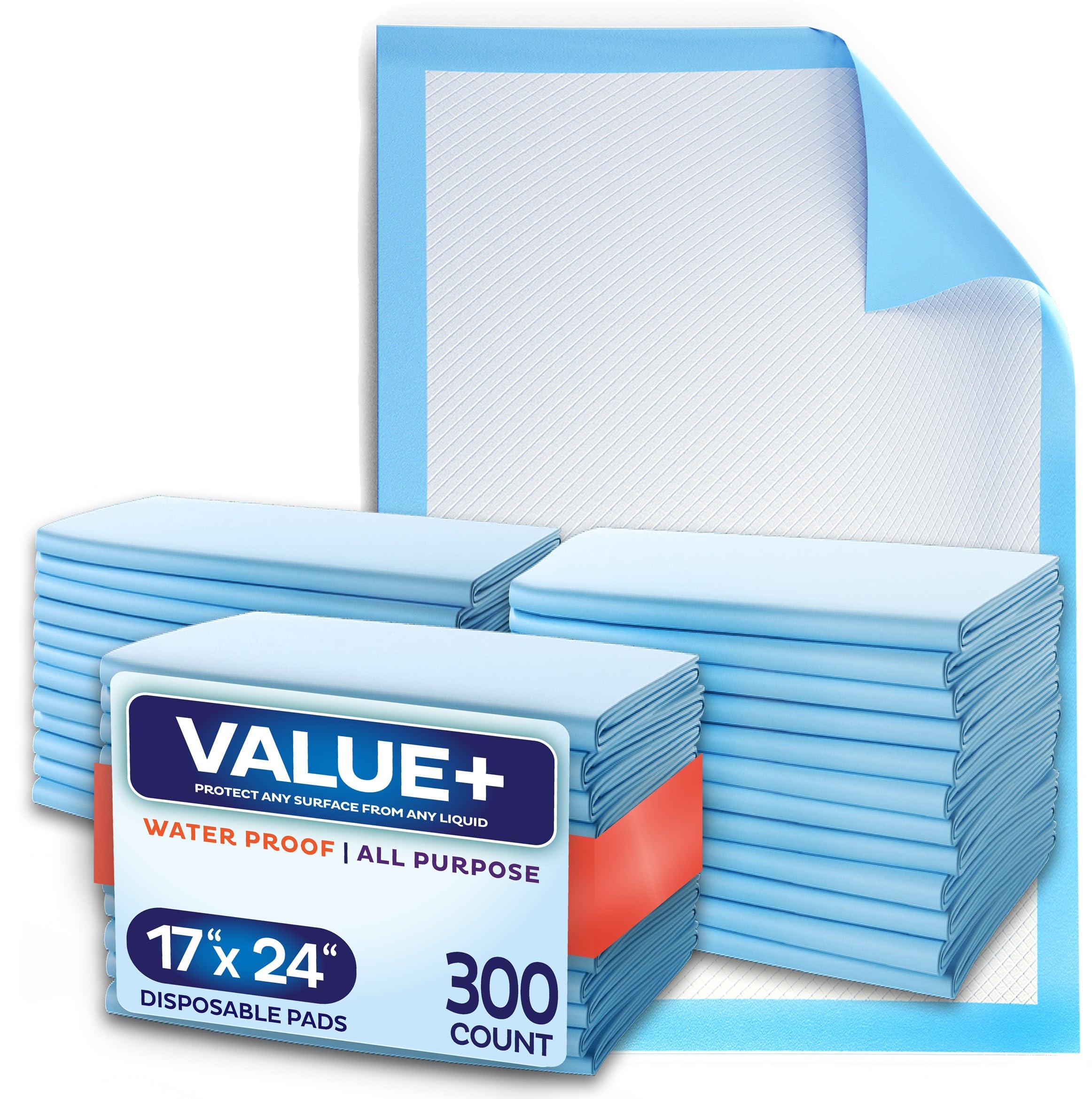 Disposable Chucks Pads [300 Pack - 17x24] Diaper Changing Pad Incontinence Bed Underpads for Baby, Dog & Puppy Pee Pads - Small 