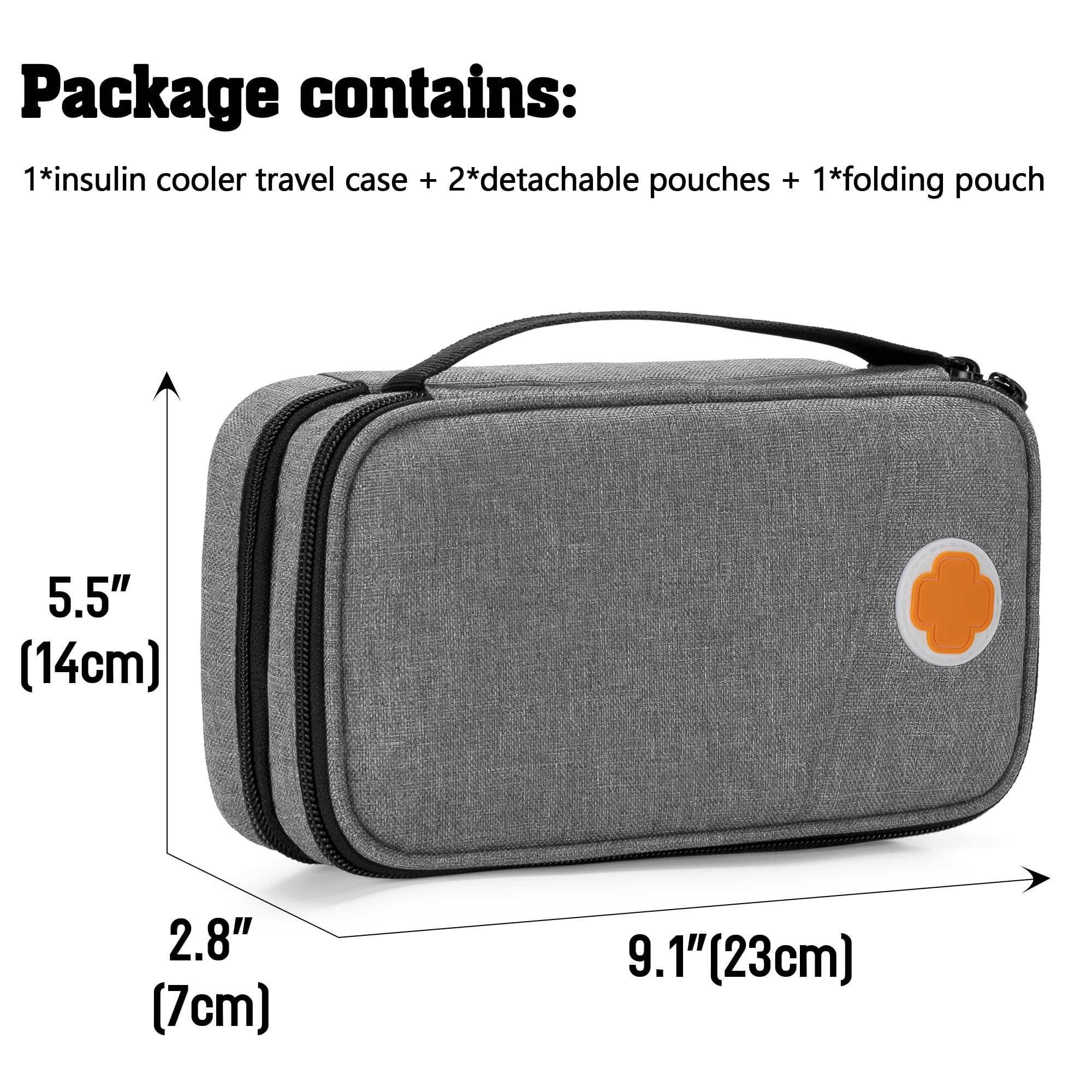CURMIO Insulated Insulin Cooler Travel Case, Double Layer Diabetic Supplies Storage Bag with Detachable Pouches for Diabetic Med