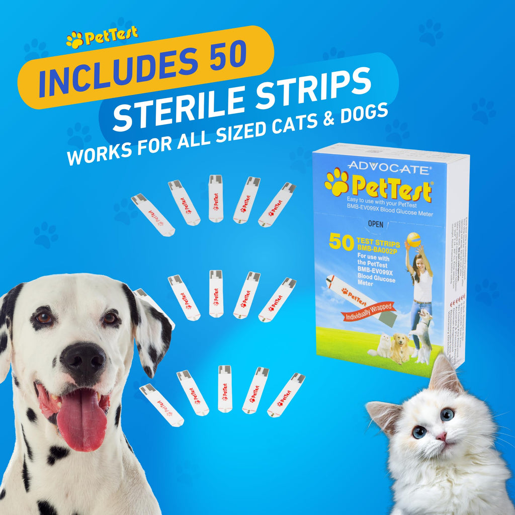 PetTest Blood Glucose Test Strips, Easy Open for Use with a Glucometer Monitor for Dogs & Cats, sterilized and Individually Seal