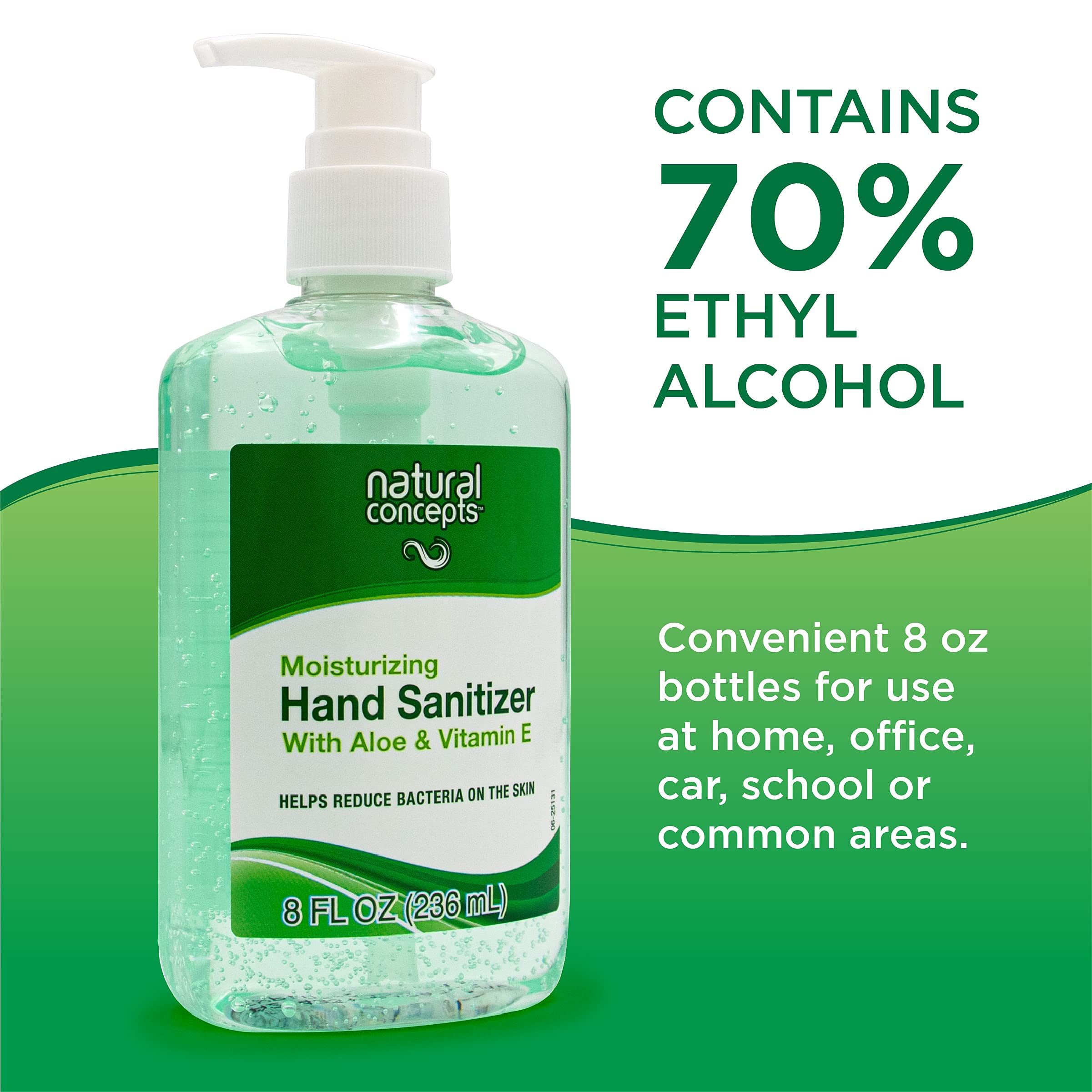 NATURAL CONCEPTS | 70% Ethyl Alcohol with Aloe and Vitamin E, Hand Sanitizer Gel | Made in Canada | 8-oz Bottle, 12-Pack | with