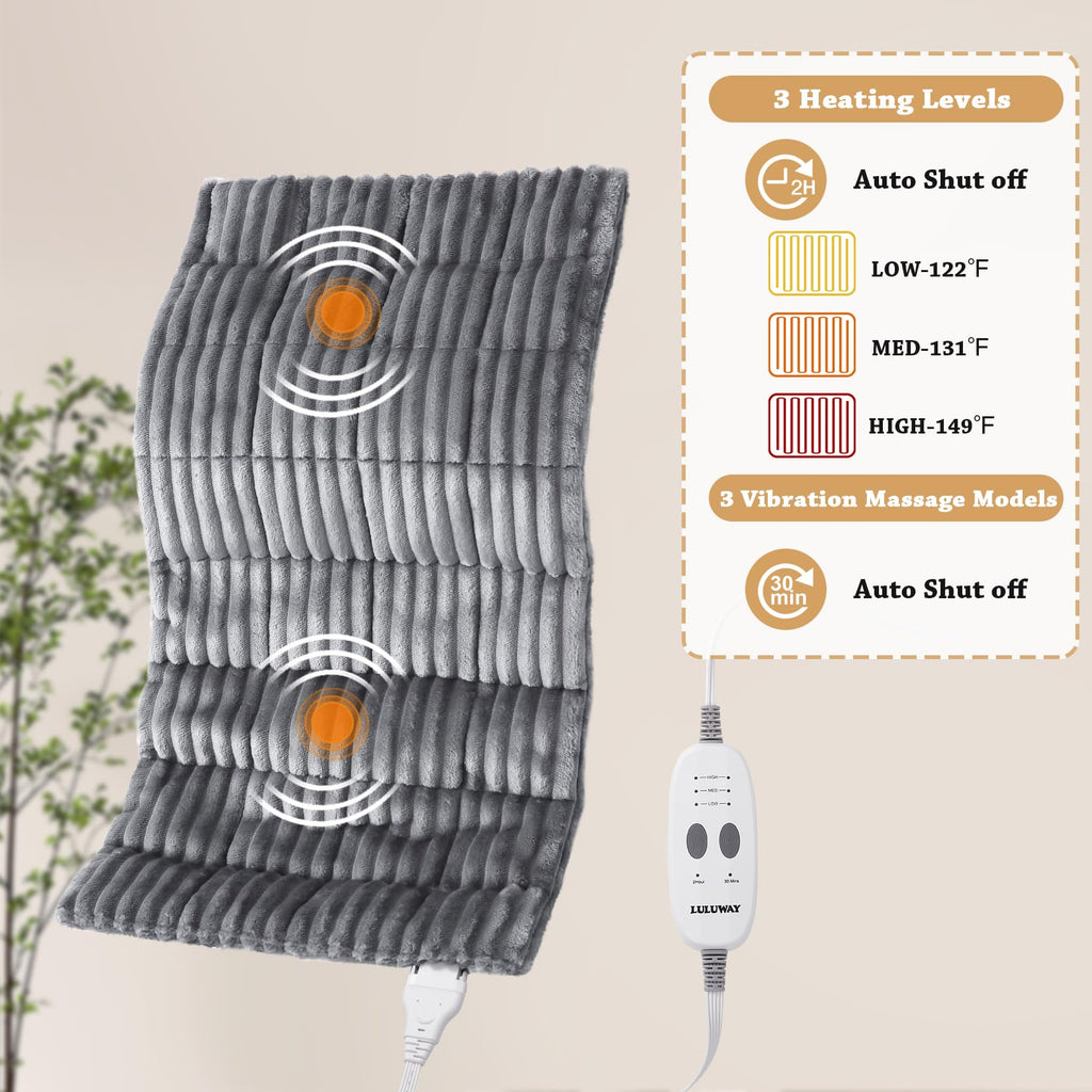 Weighted Heating Pad with Massager Electric Heating Pad for Back with Massaging Vibration, 3 Heating Levels & 3 Massage Types, 1