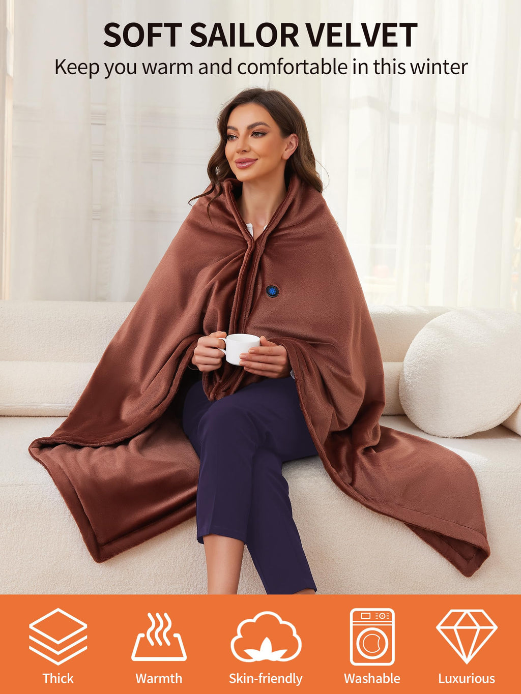 VOFUOTI MAX Electric Snuggle Throw Blankets with Battery, 20000mAh, Wearable Heating Throw Blanket Shawl, Cordless Heating Pad f