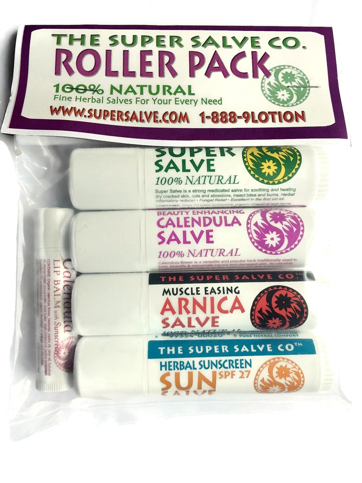 Super Salve Co. 100% Natural Herbal Travel Salves and Lip Salve Balm- Super Salve, Calendula Salve, Arnica Salve, Sun Salve (Sal