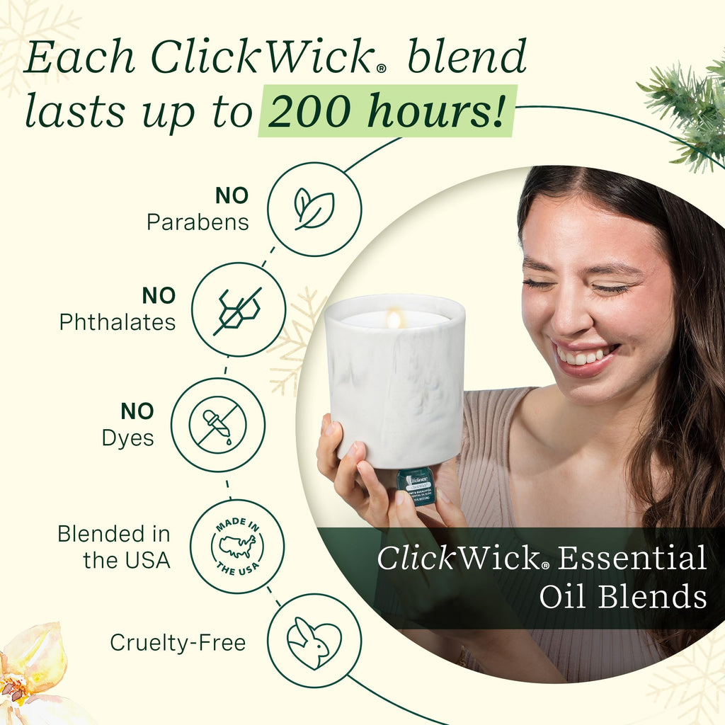 Lifelines Flameless Candle Diffuser - Winter Edition Gift Set - Aromatherapy Essential Oil Diffuser with 2 Holiday ClickWick Ble