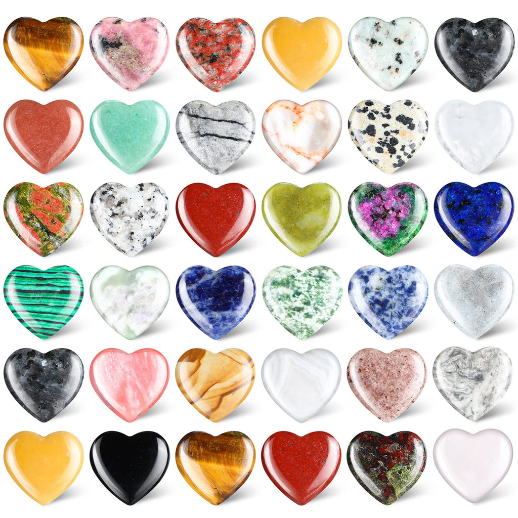 Nuenen 40 Pcs 0.8 Inch Heart Stone Bulk Valentines Gifts Heart Shaped Rock Worry Stone Tiny Trinkets Healing Crystal Gemstone Lo