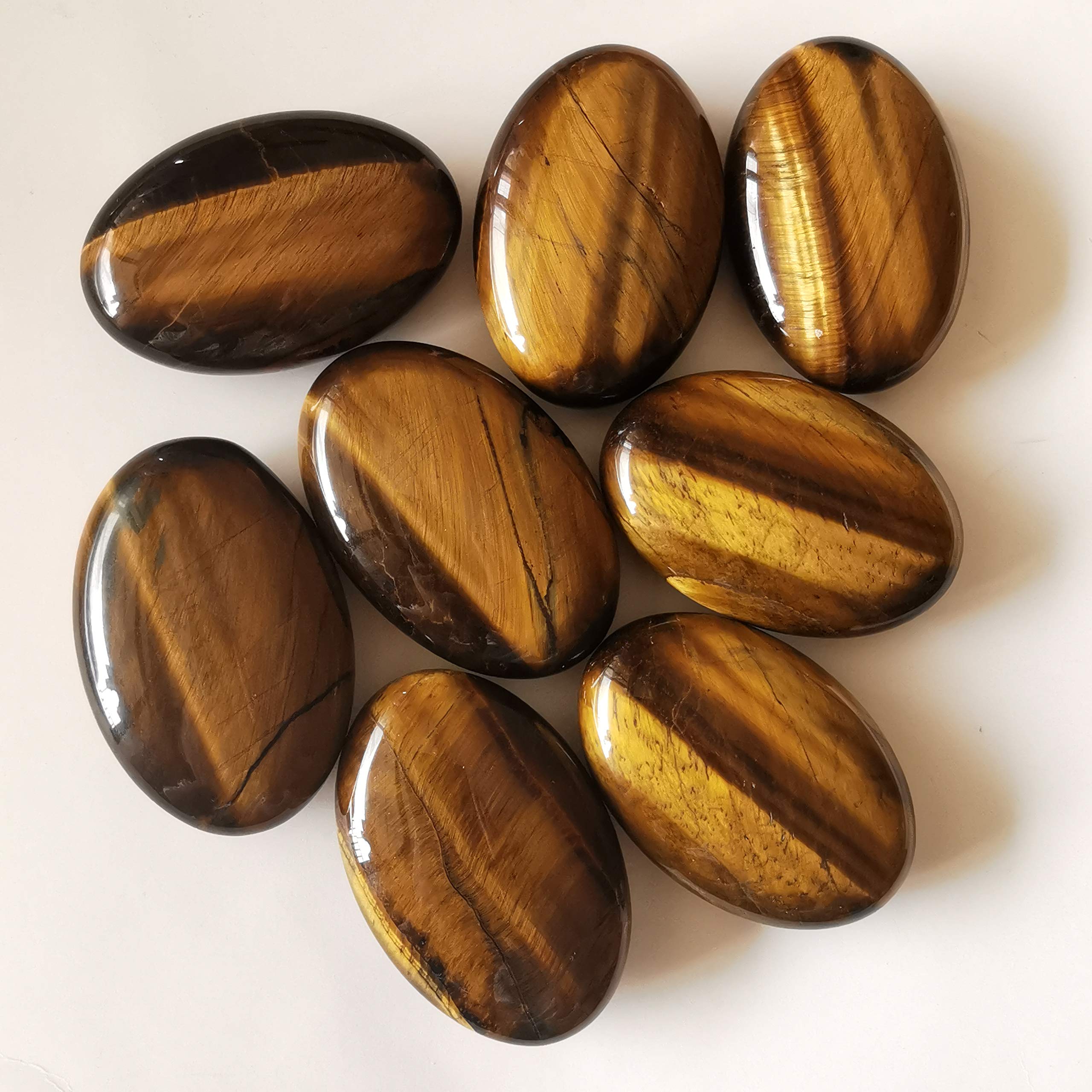 Loveliome Natural Tiger's Eye Oval Polished Worry Stones, Healing Crystal Indoor Fountain Stones Massage Energy Anxiety Relief I