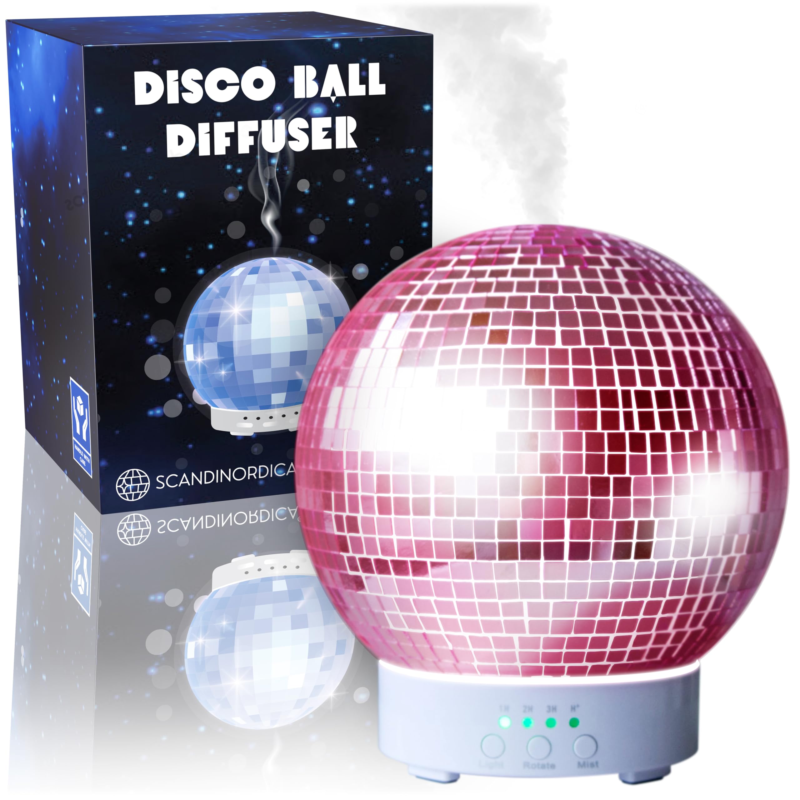 SCANDINORDICA Disco Ball Diffuser Rotating - 300 ML Essential Oil Diffuser with Whisper Quiet Operation, Night Lights, Cute Maxi