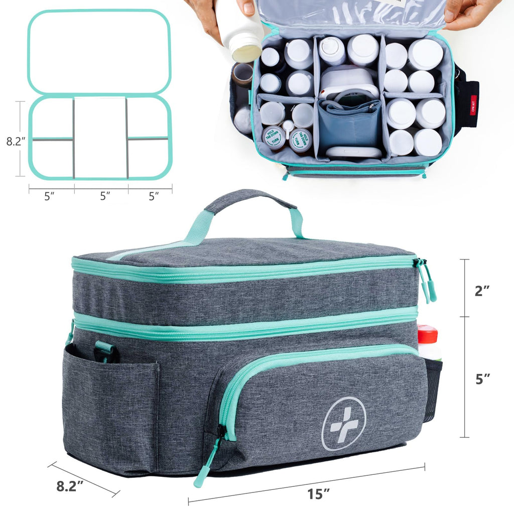 BAGSFY Travel Medicine Bag Organizer with Mini Medication Bag, Double Layers First Aid Kit Empty, Lockable Pill Bottle Organizer