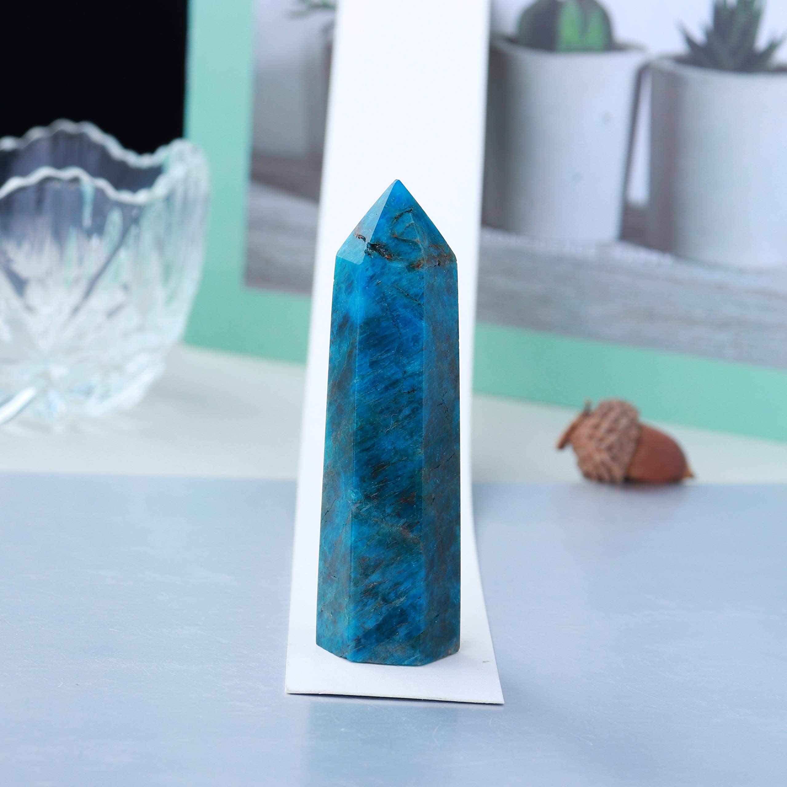 Runyangshi Blue Apatite Natural Crystal Healing Wands, 2.8-3.1 (7-8cm) Single Point Healing Crystal Wand 6 Faceted Reiki Chakra