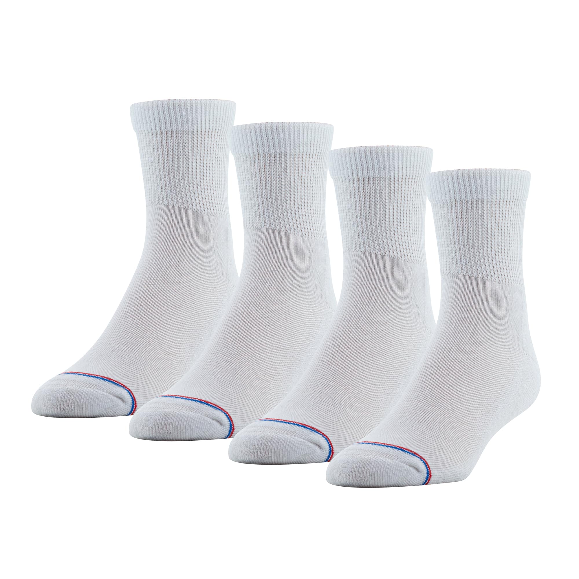MediPEDS Quarter Socks with Non-Binding Top and Cushion, Multipairs, White (4-Pairs), Shoe Size: Men's 7-12 Women's 10-13