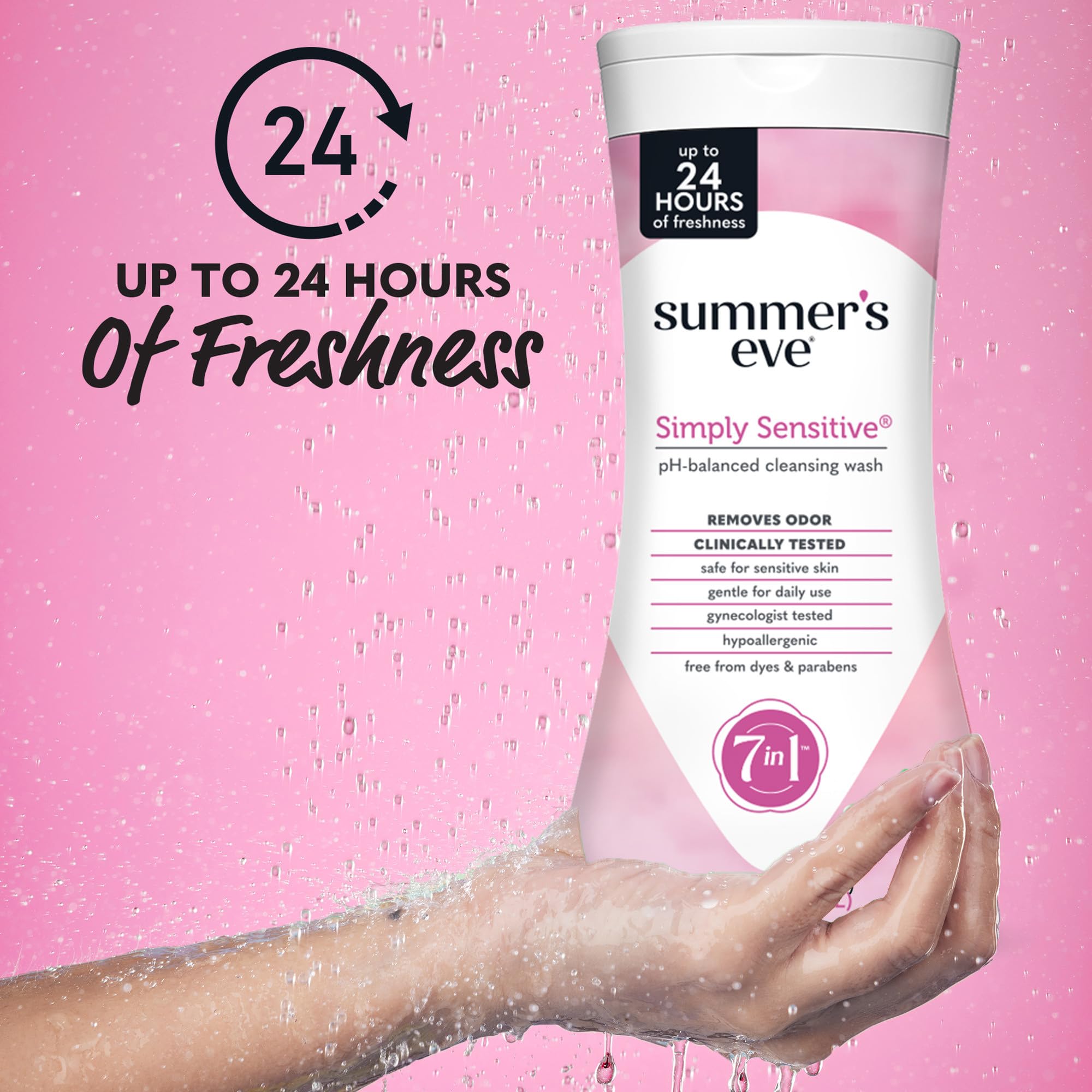 Summer's Eve Simply Sensitive Daily Gentle All Over Feminine Body Wash, Removes Odor, Feminine Wash pH Balanced, 15 fl oz, 3 Pac