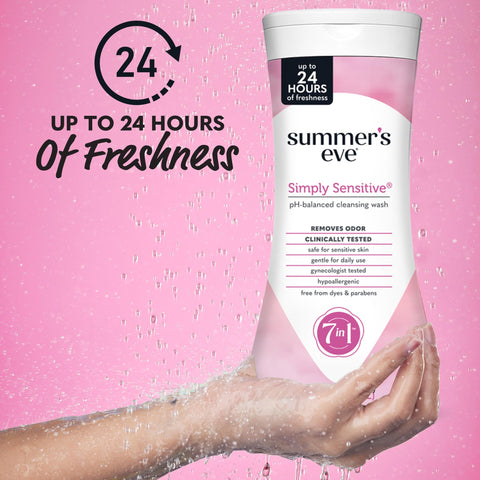 Summer's Eve Simply Sensitive Daily Gentle All Over Feminine Body Wash, Removes Odor, Feminine Wash pH Balanced, 15 fl oz, 3 Pac