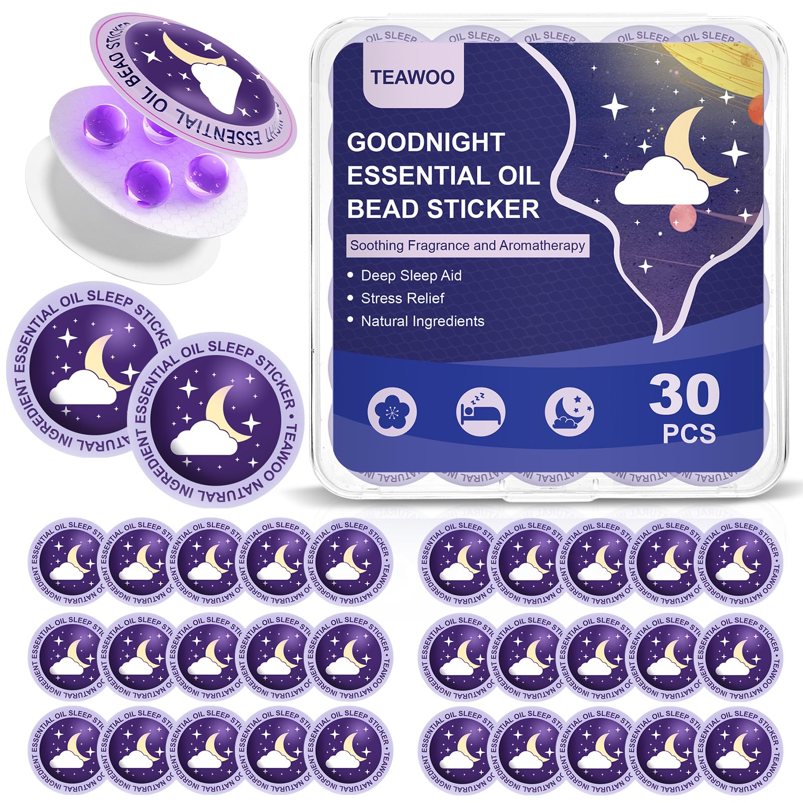 TEAWOO Sleep Patches for Adults and Kids, Goodnight Sleep Oil Bead Patches (30 PCS, Serving Up to 120 Nights), Upgraded Sweet Dr