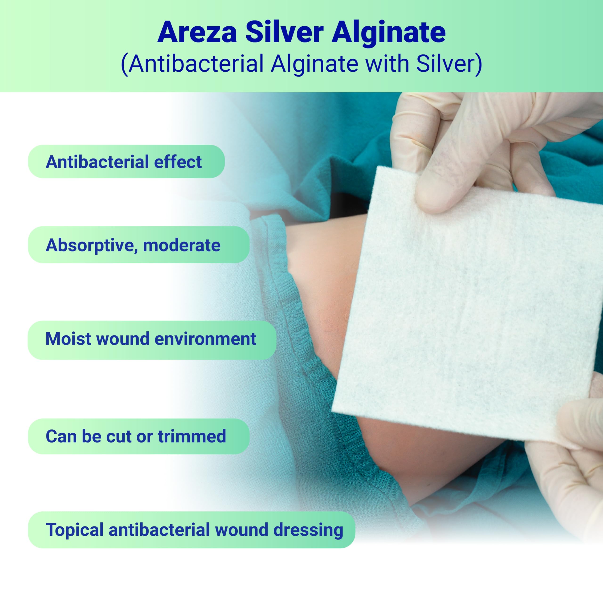 Areza Medical - Silver Alginate (Antibacterial Alginate with Silver) - Wound Dressing Pads - Sterile - 4.25 X 4.25 (10.8 cm X 10