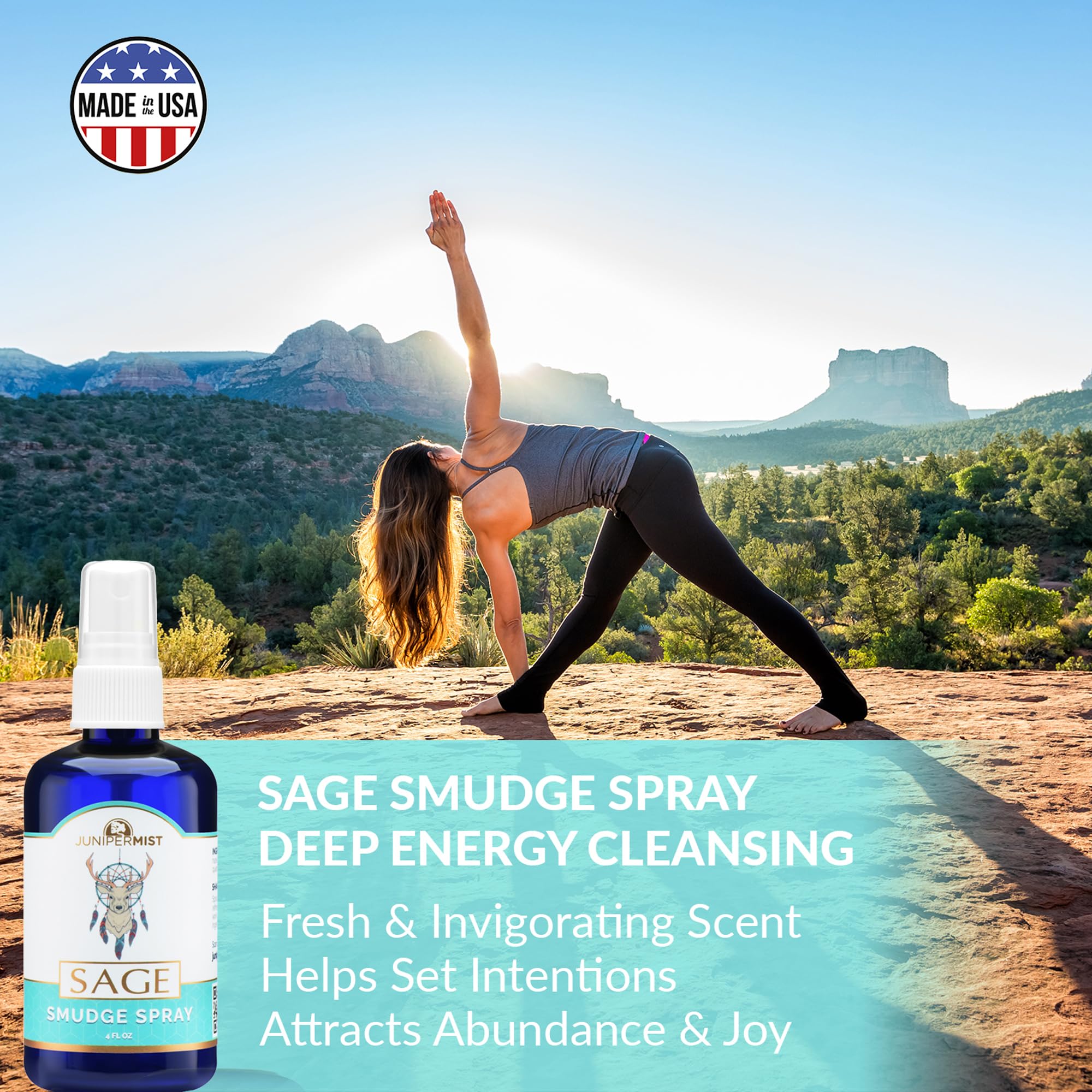 White Sage Smudge Spray (4oz) - Cleanse and Protect - Smudge Spray for Cleansing Negative Energy & Aura - Smokeless Sage Mist wi