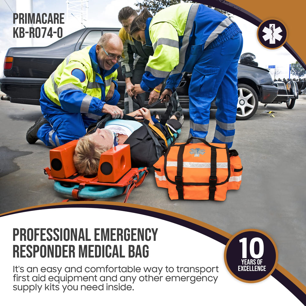 Primacare KB-RO74-O First Responder Bag for Trauma, 17x7x 9 Professional Multiple Compartment Kit Carrier for Emergency Medical