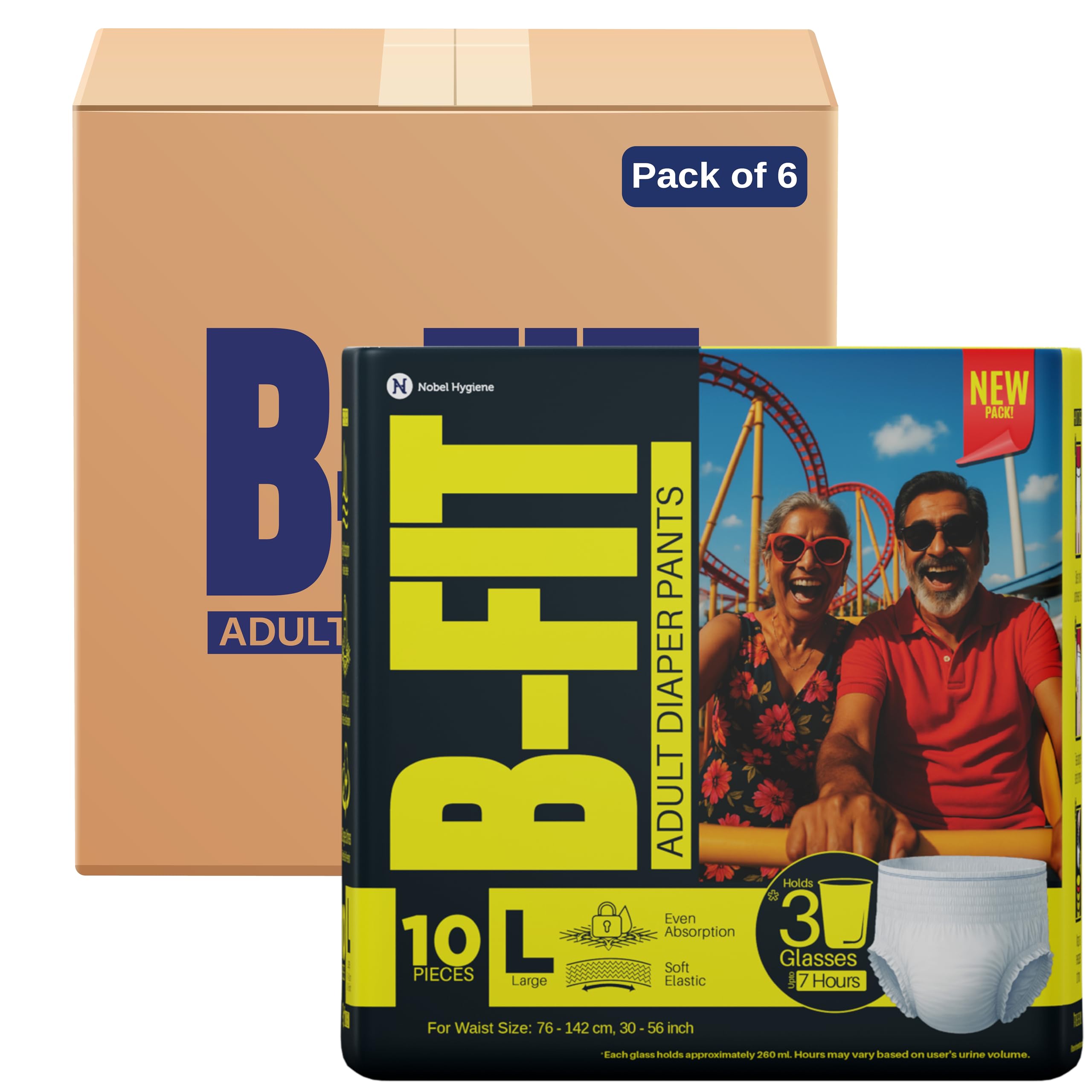 BFit Adult Diapers Pant Style | 60 Count (Large) | Waist 3056 Inch; 76142 Cm With Wetness Indicator | Unisex | Leakproof And 