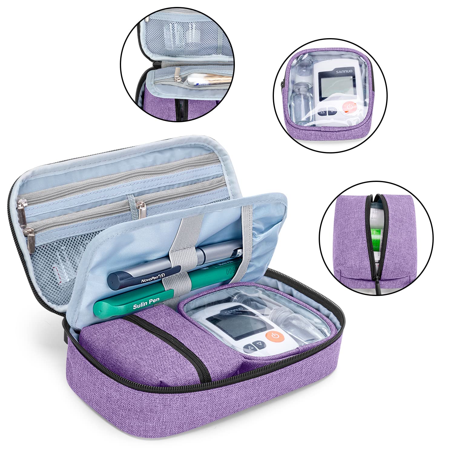 CURMIO Diabetic Supplies Bag for Glucose Meter, Medication and Other Diabetes Care Supplies, Diabetes Travel Organizer Case with