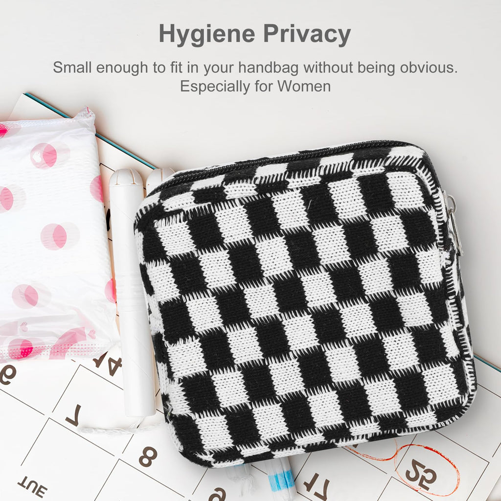 CekPo Sanitary Napkin Storage Bag, Menstrual Pad Zipper Checkered Portable Period Bag Panty Liners, Tampon Storage Pouch for Wom