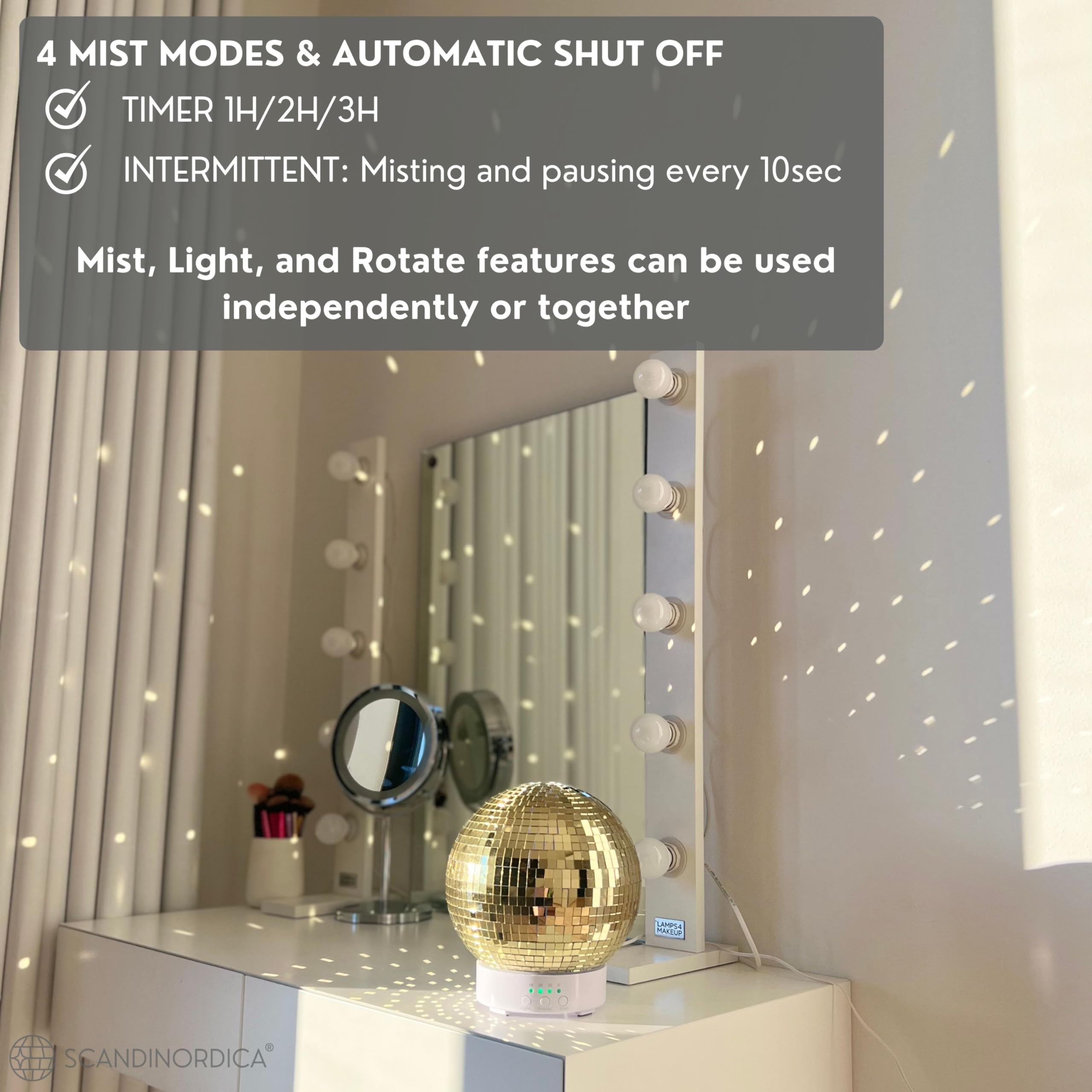 Disco Ball Diffuser Rotating - 300 ML Mirror Ball Oil Diffuser, Essential Oils Diffusers for Home, Novelty Mirrorball Ultrasonic