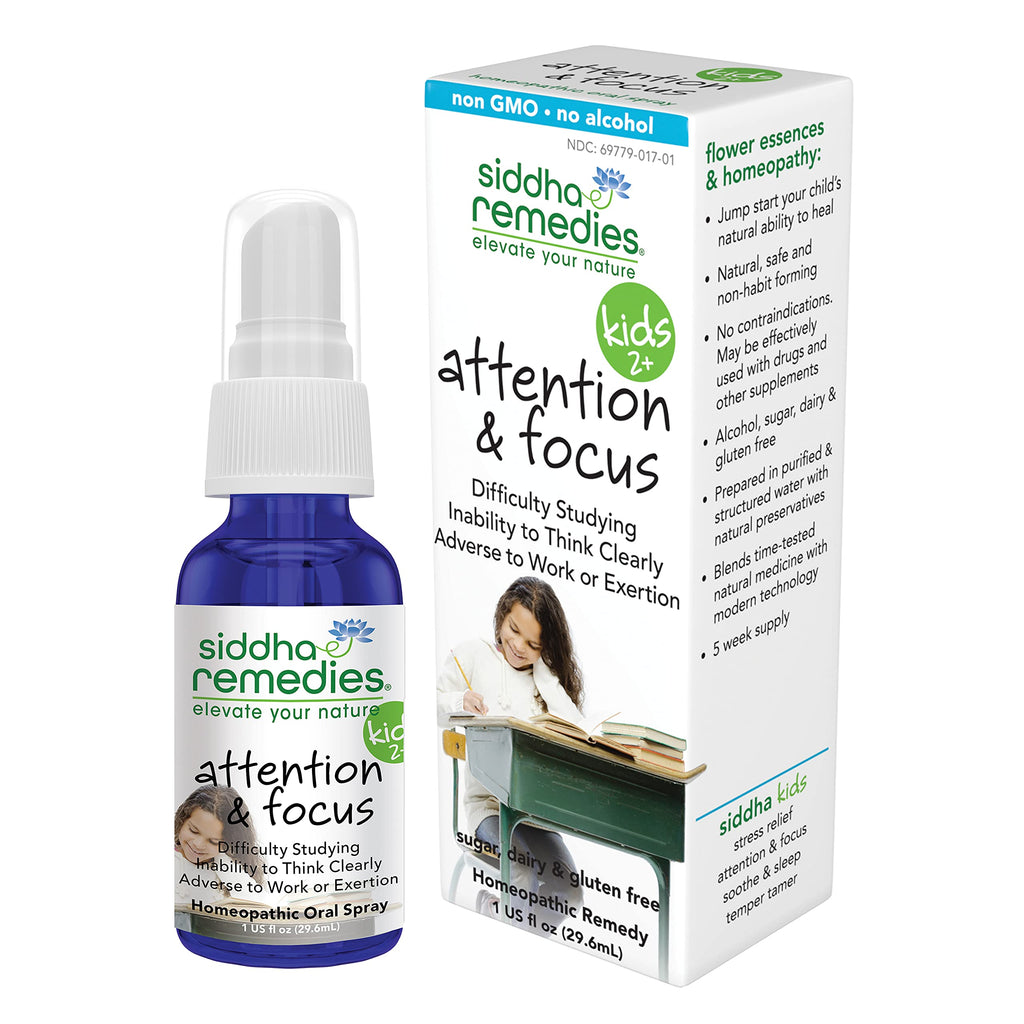 Siddha Remedies Attention & Focus for Kids Homeopathic Oral Spray for Children, Treats Difficulty Studying, Concentration, Restl