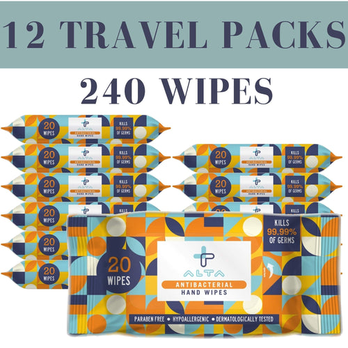ALTA + Alcohol Free Hand Sanitizing Wipes, Travel Size, 20 Wipes, 12 Packs, Total 240 Pieces