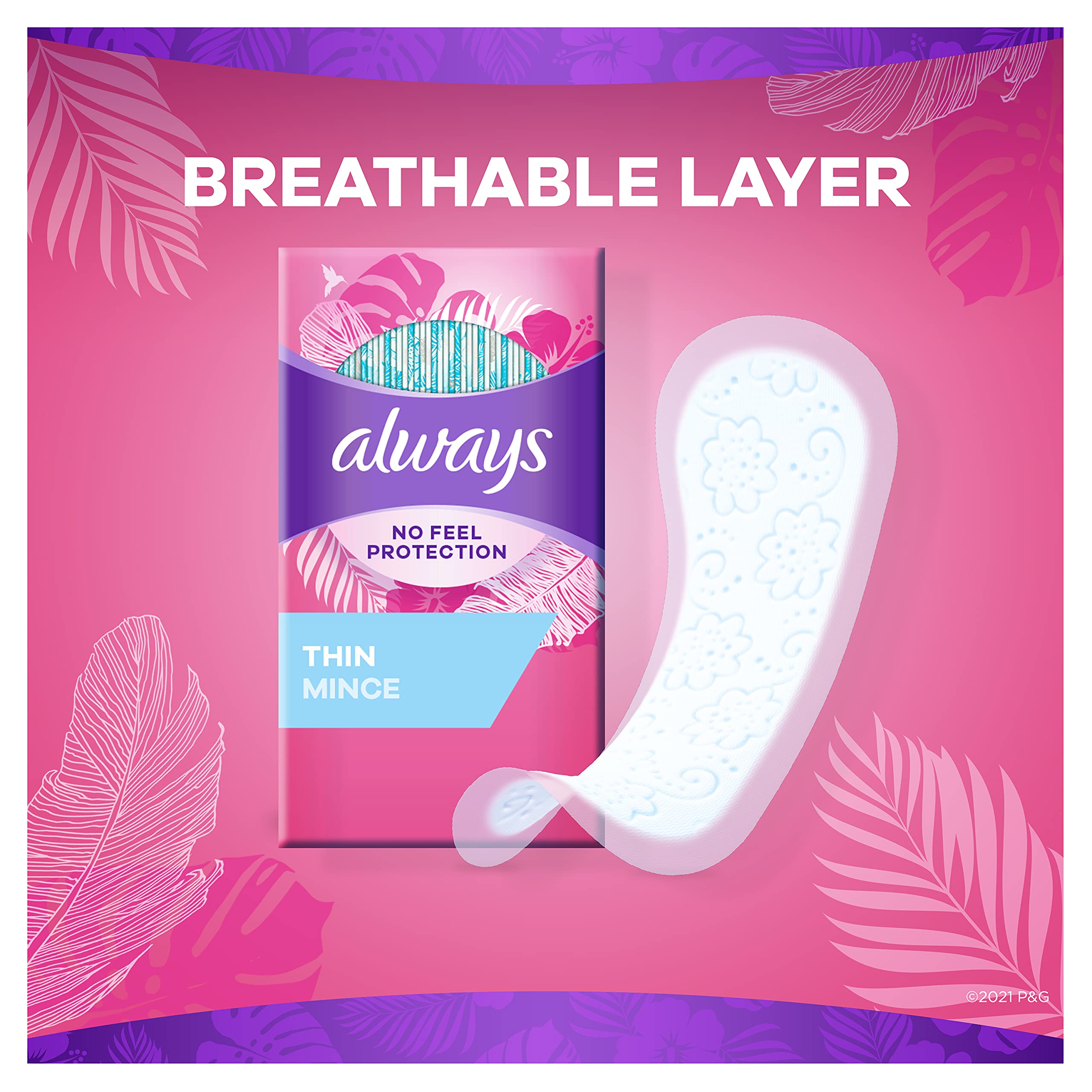 Always Thin No Feel Protection Daily Liners Regular Absorbency Unscented, 162 Count - Pack of 2