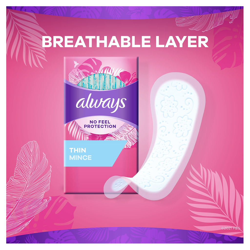Always Thin No Feel Protection Daily Liners Regular Absorbency Unscented, 162 Count - Pack of 2
