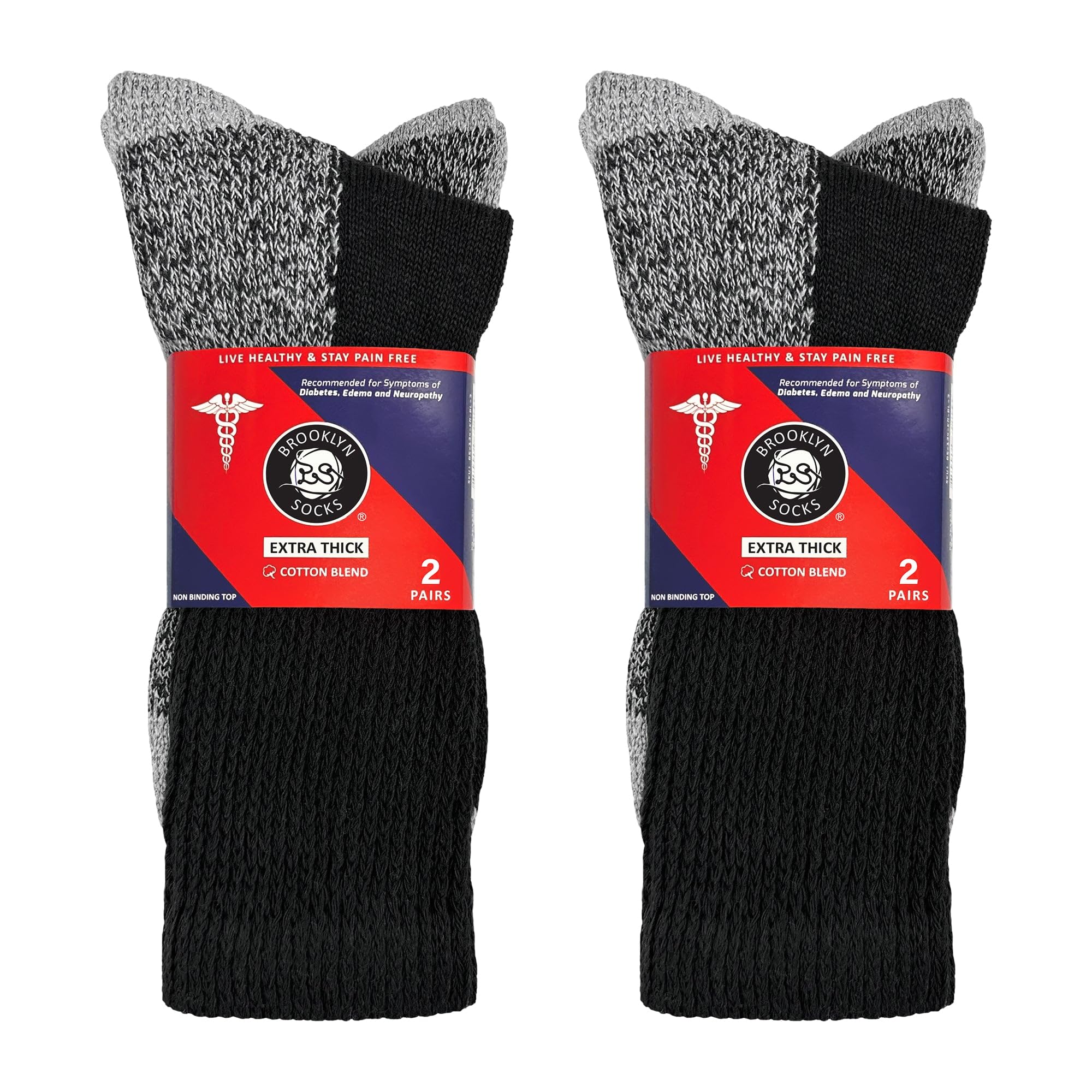 4 Pairs of Diabetic Extra Thick Warm Cotton Socks, Triple Cushioned Crew Slipper Socks (Black with Gray Sole, Size 10-13)