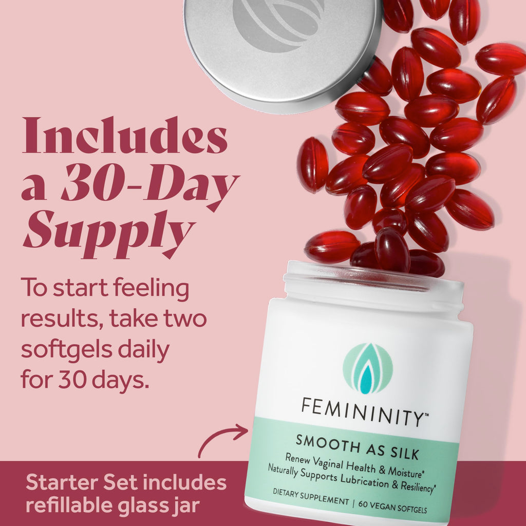 Femininity Smooth as Silk 30-Day Refill for Vaginal Dryness (60 Softgels) - Sea Buckthorn Oil with 365mg Omega 7 + Omega 3 and O