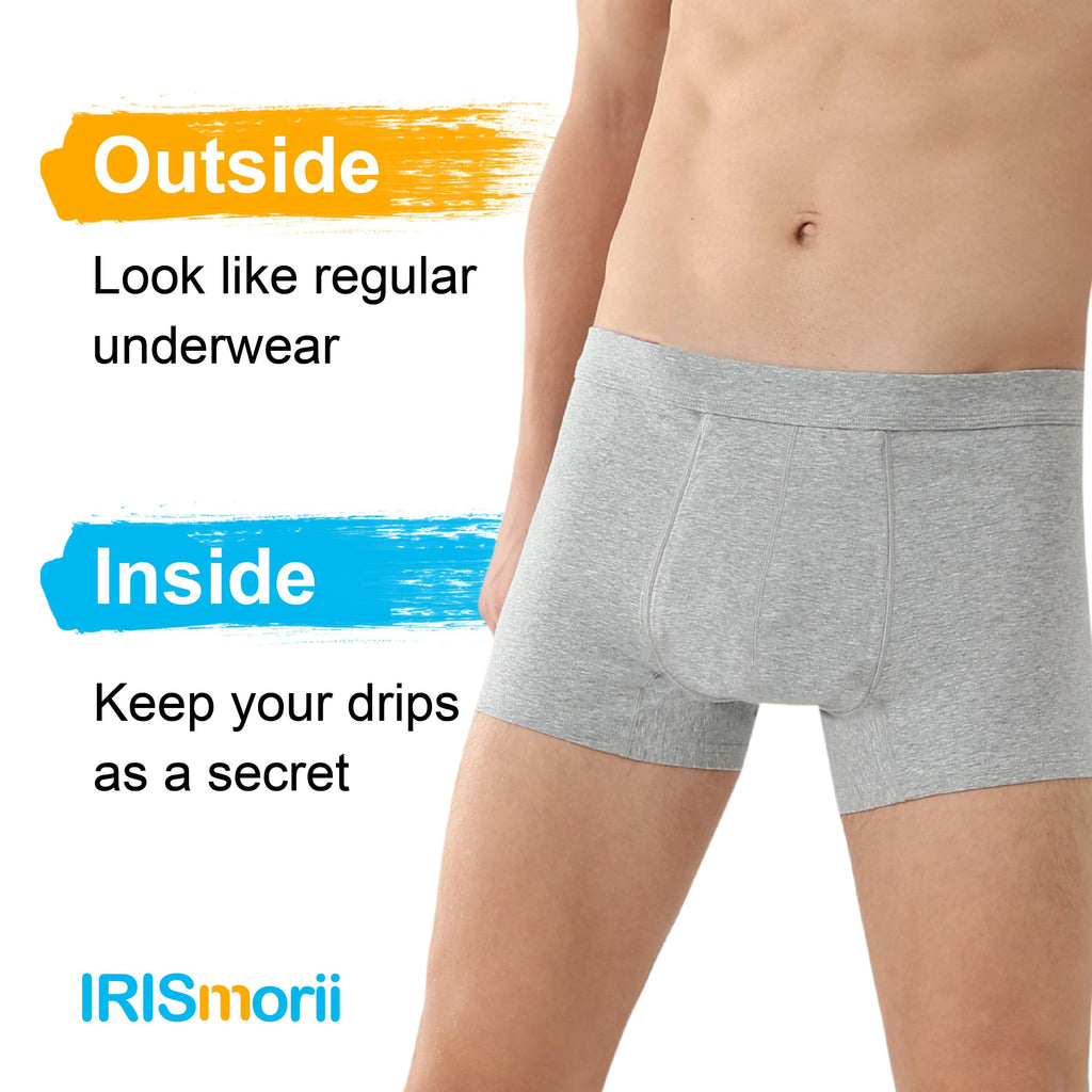 IRISMORII Mens Incontinence Underwear Adult Washable Bladder Control Brief 60 ML Absorbency Leak Proof Boxer Brief 3 Pack (Black