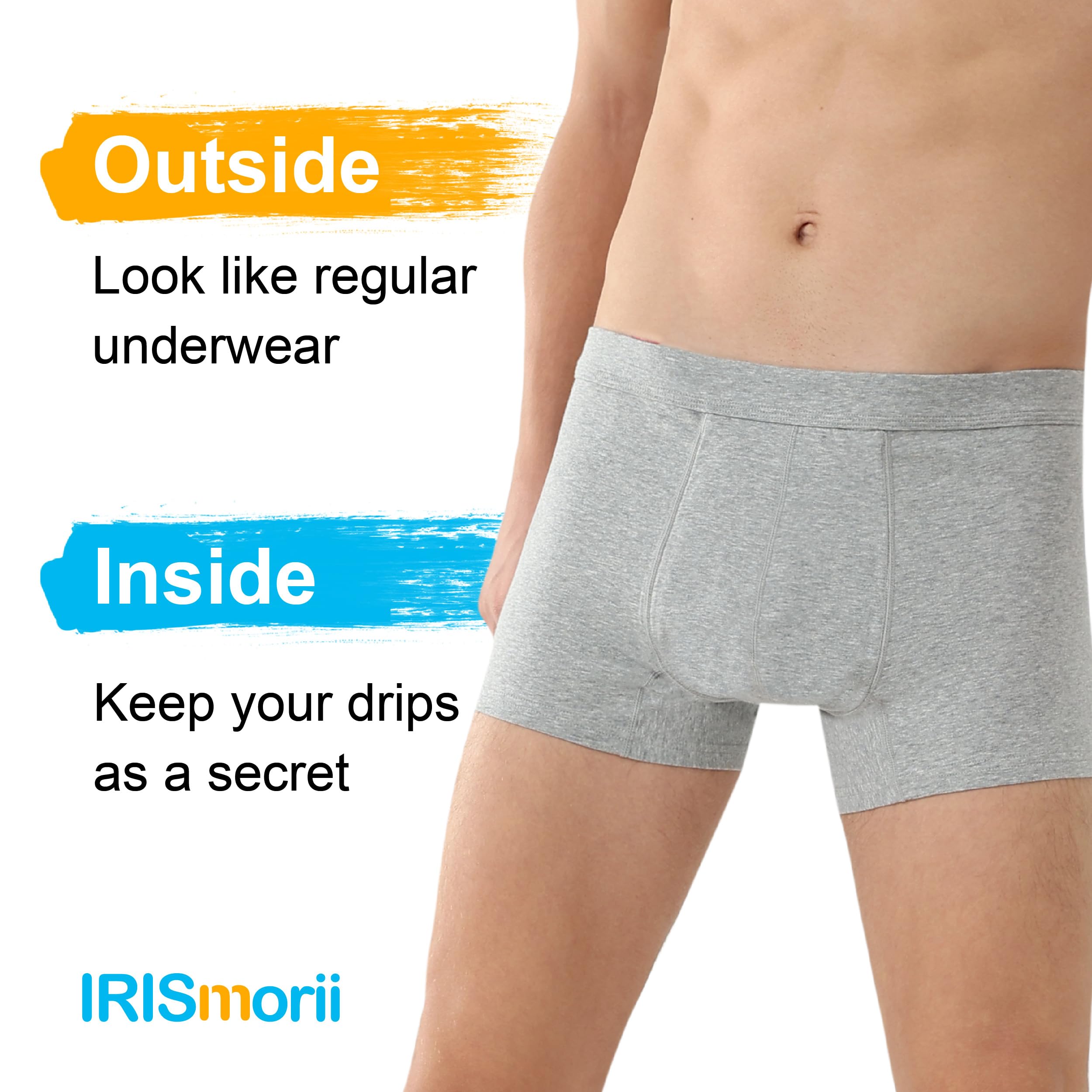 IRISMORII Mens Incontinence Underwear Adult Washable Bladder Control Brief 60 ML Absorbency Leak Proof Boxer Brief 3 Pack (Black